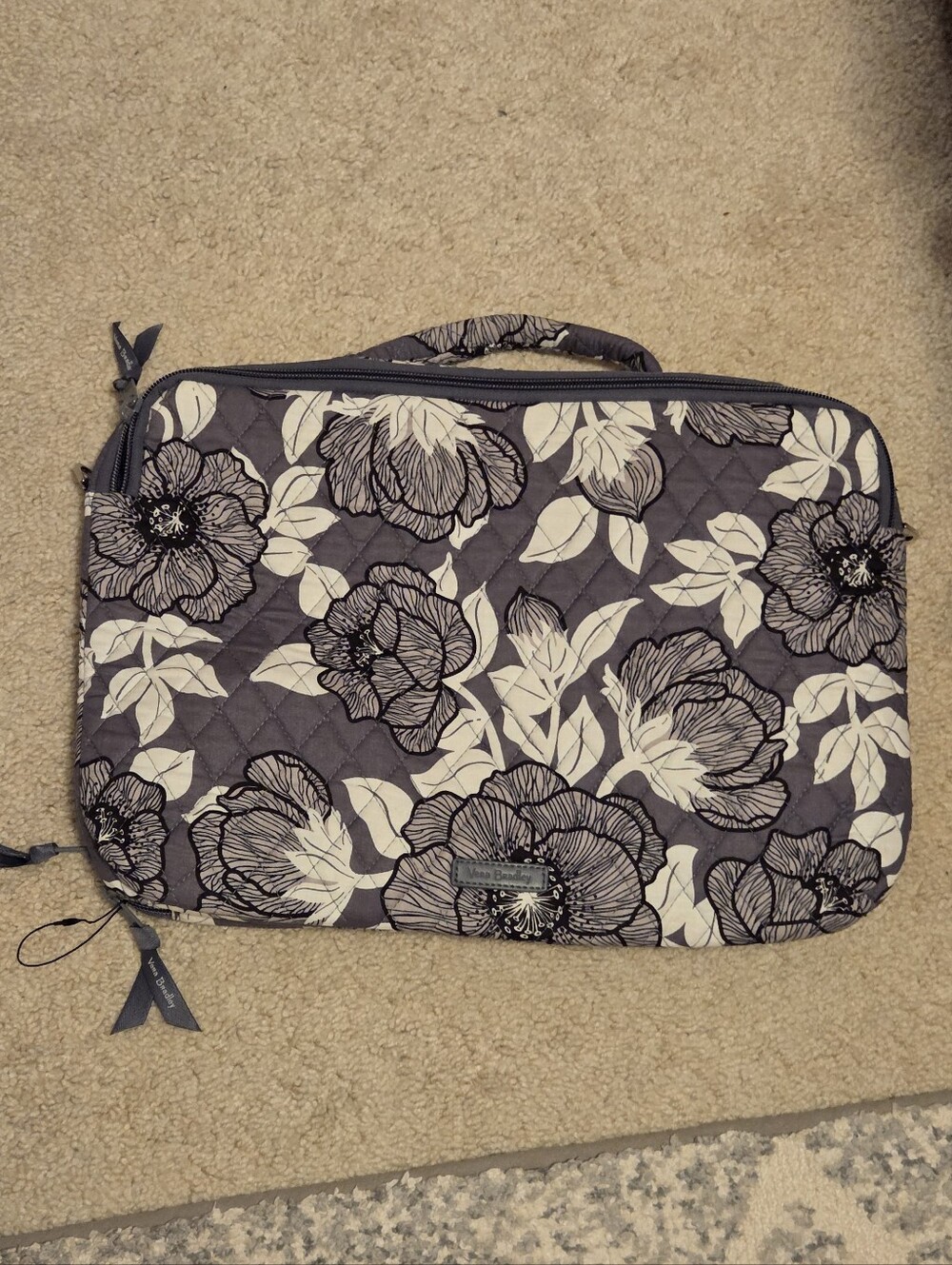 Vera Bradley Gray Floral Quilted Laptop Case with Handle